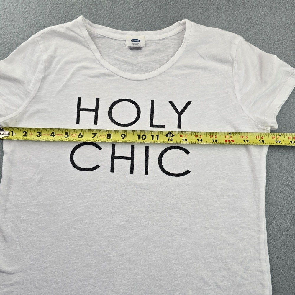 Old Navy T-Shirt Top Womens Medium White Holy Chic Print Everyday Wear Crew Neck - Picture 3 of 7